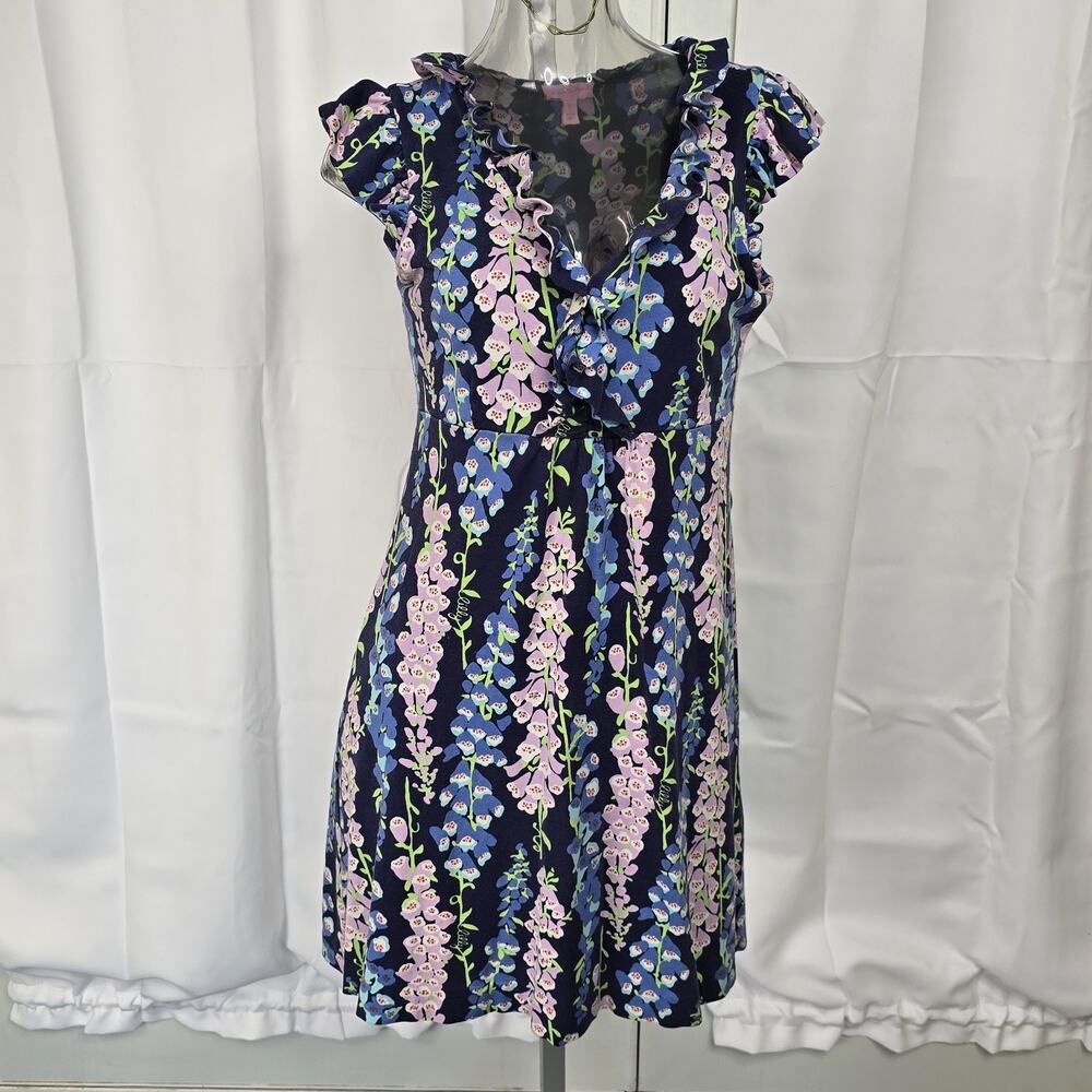 Lilly Pulitzer Clare Dress Bright Navy Fox Wisteria Silk Cotton Blend Size S